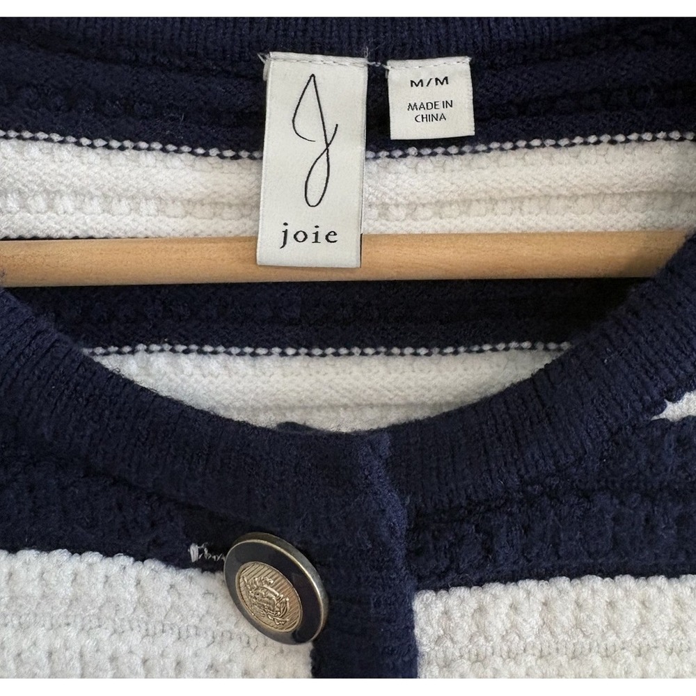 Joie Costal Grandma-core Sweater Vest Navy White Chic Gold Button textured Knit - Picture 3 of 10